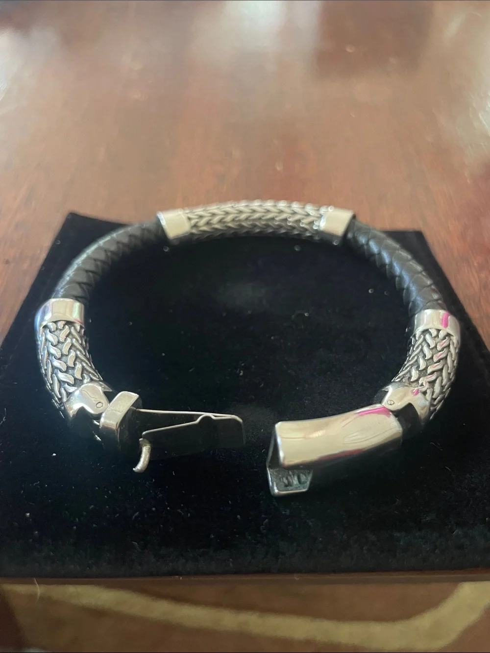 LEGACY for MEN by Simone I. Smith Black Leather Bracelet in Stainless Steel. NWT